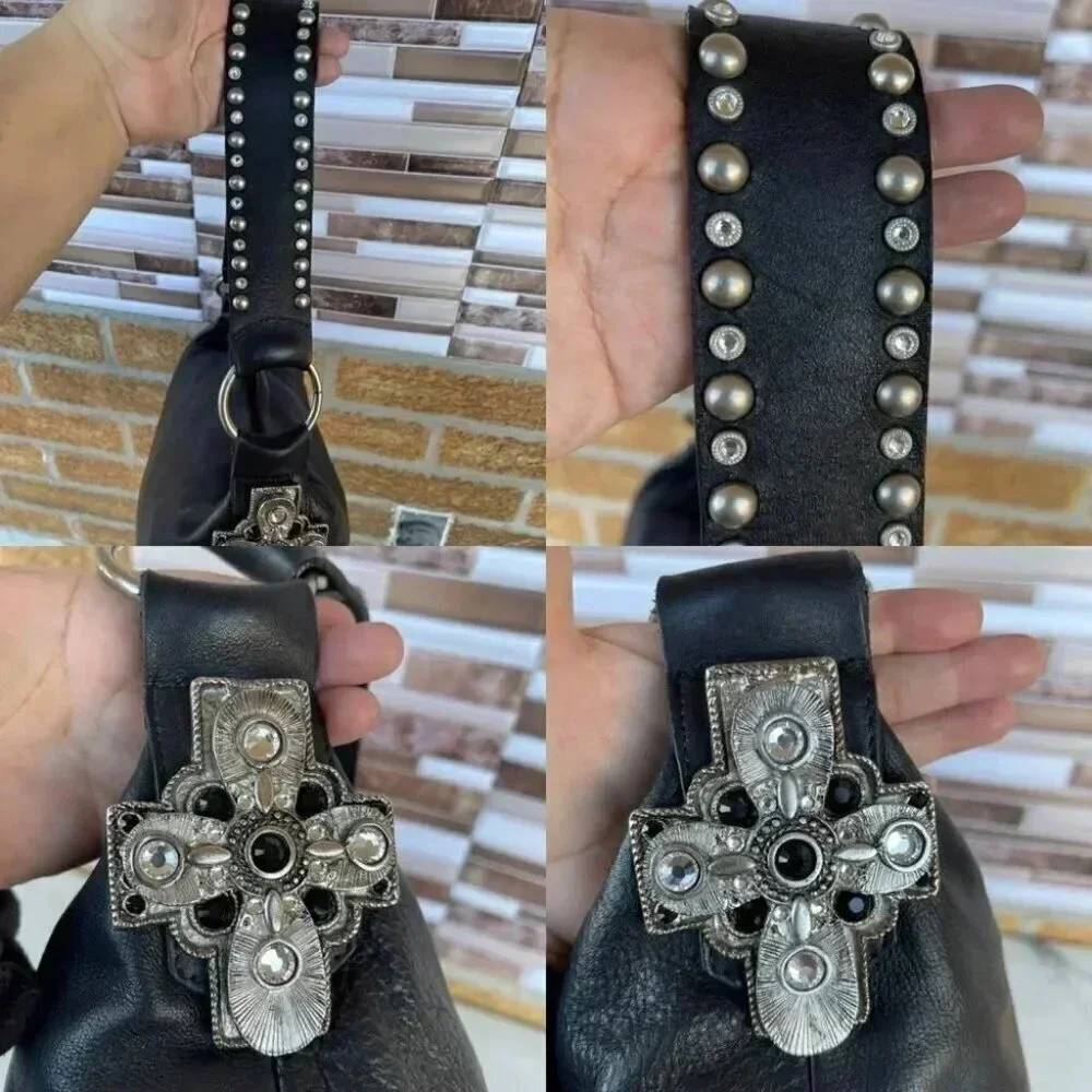 Leather rock usa black leather bag